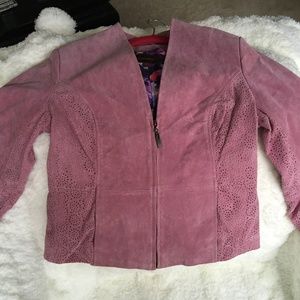 All suede leather jacket with side slit pockets